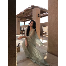 批发海边度假风披肩斗篷<b class='q'>连衣裙</b>女2026春夏绝美漂亮绿色长裙子