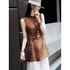 批发欧根纱新中式轻薄背心女2026夏季复古斜襟气质<b class='q'>无袖</b>衬衫