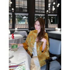 批发新中式宋锦真丝外套女秋盘扣立领宽松通勤茶叙上衣