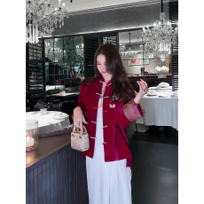 批发丝绒<b class='q'>外套</b>女秋冬提花新中式盘扣上衣
