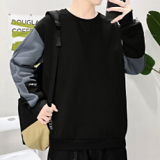 批发实拍新款男士春秋款学院风撞色拼接<b class='q'>休闲</b>潮流百搭宽松圆领卫衣