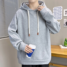批发新款男士春季米纯色<b class='q'>棉</b>质高品质连帽简约韩版时尚百搭长袖连帽卫衣
