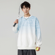 批发跨境印花圆领卫衣男士春秋季潮宽松<b class='q'>港风</b>情侣款渐变色潮牌卫衣