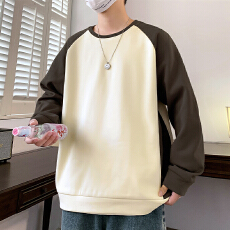 批发新款重磅复合面料拼接纯色春秋潮流卫衣撞色<b class='q'>港风</b>宽松青少年情侣款