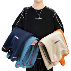 批发爆款五线刺绣英文拼接明线<b class='q'>港风</b>时尚纯色街头宽松圆领套头卫衣