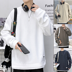 批发日系<b class='q'>男士</b>圆领卫衣春秋季ins潮牌情侣款宽松长袖<b class='q'>t</b><b class='q'>恤</b>纯色打底卫衣