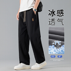 批发新款<b class='q'>休闲裤</b>男夏季透气冰丝速干运动裤子美式潮牌宽松直筒长裤