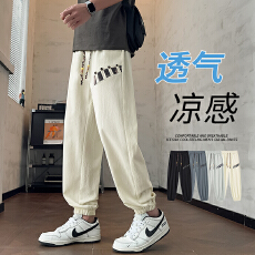 批发夏季新款国风束脚新中式宽松休闲运动男轻薄透气速干弹力休闲长裤