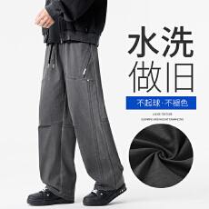 批发新款复古水洗做旧工装裤春<b class='q'>秋</b>季直筒长裤美式潮流痞帅阔腿休闲裤