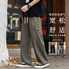 批发新款薄款垂感休闲裤男士宽松直筒裤男款阔腿运动工装长裤