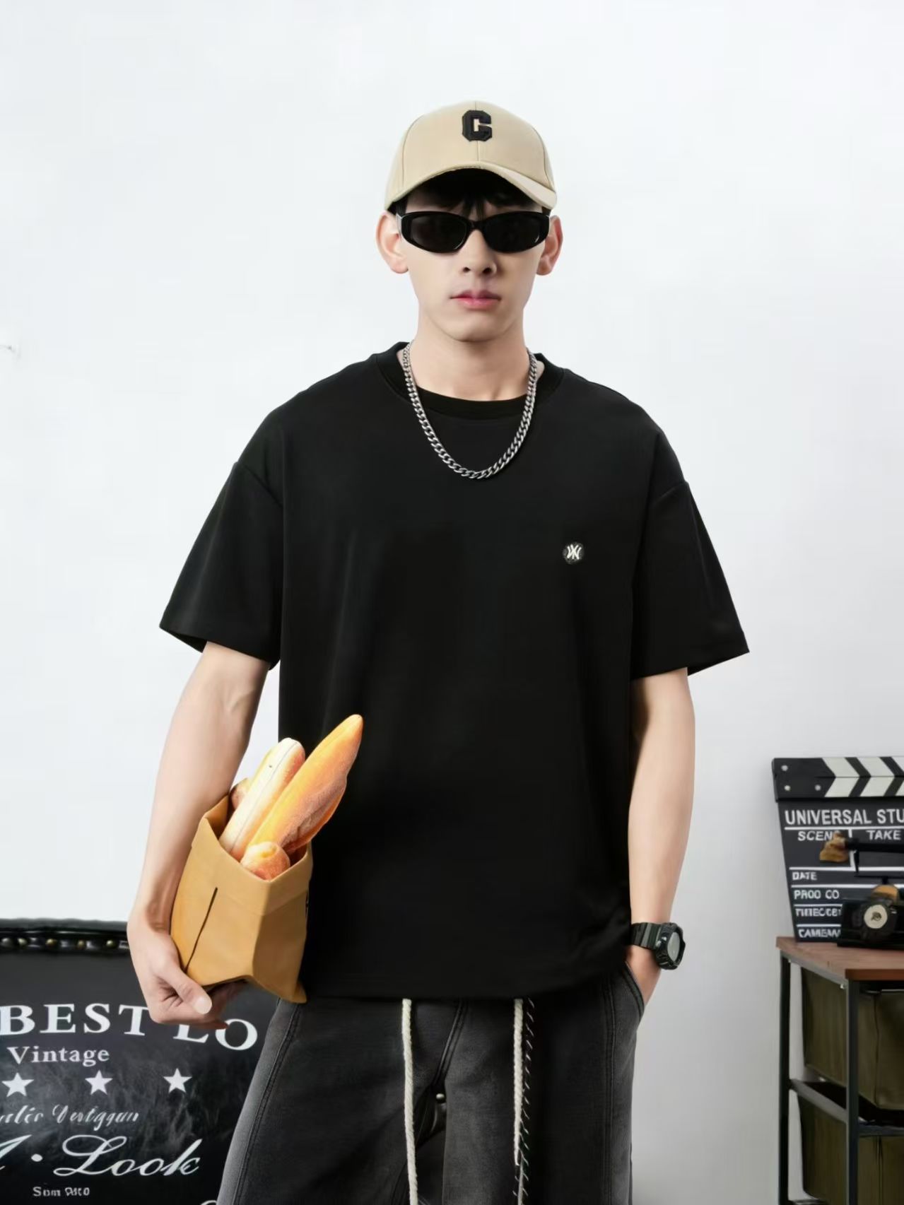 높은 품질 면 프로 피부 통기성 청소년 미니멀리즘 관대 한 프린트 로마 실광택 코튼 조수 브랜드 캐주얼 루즈핏 티셔츠