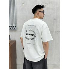 批发新款棉亲肤透气青少年潮版双面印花t罗马丝光棉潮牌休闲宽松T恤