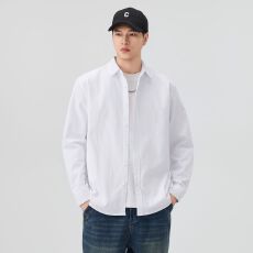 批发纯棉日系洗水复古男士宽松<b class='q'>衬衫</b>潮流品质长袖<b class='q'>衬衣</b>纯色简约百搭休闲