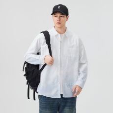 批发纯棉日系洗水复古男士宽松款衬衫春<b class='q'>夏</b>季潮流渐变印花长袖衬衣品质