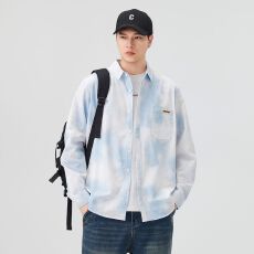 批发高品质纯棉日系洗水复古男宽松款衬衫春<b class='q'>夏</b>季潮流印花口袋长袖衬衣