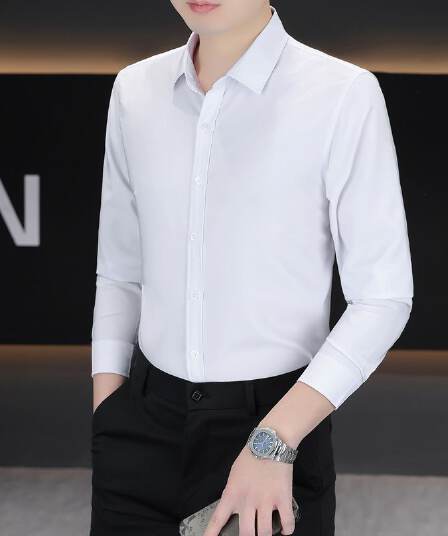 실행 금액 섹션 비즈니스 캐주얼 남성 셔츠 긴팔 한국 스타일 몸매 가꾸기 출근 작업복 단색 비즈니스웨어 화이트