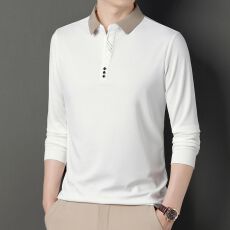 批发款男春秋季长袖锦氨无痕撞色领舒适透气简约轻奢宽松休闲POLO衫
