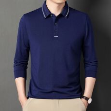 批发新款男春秋季长袖锦氨无痕撞色领舒适透气简约轻奢宽松休闲POLO衫