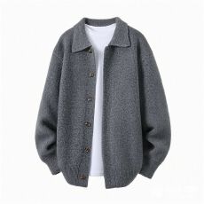 批发新款<b class='q'>男士</b>纯色潮版加厚老钱风时尚百搭宽松<b class='q'>休闲</b>针织开衫毛衣