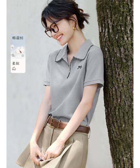 배색 디자인 2026 여름 새로운 착용 가져 가라. 밝은 눈 슬림해 보이는 디스플레이 높음 여성 티셔츠