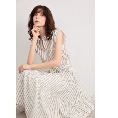 批发与风共舞春夏<b class='q'>假两件</b>翻领无袖收腰显瘦A字连衣裙女通勤中长款