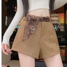 批发麂皮绒空气层280克 <b class='q'>短裤</b>女秋冬2025新款<b class='q'>高腰</b>外穿显瘦a字阔腿靴裤