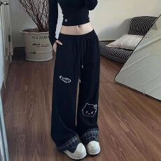 批发大码<b class='q'>女</b><b class='q'>装</b>胖mm美式小众宽松休闲裤<b class='q'>女</b>秋冬运动卫裤黑色显瘦直筒裤子