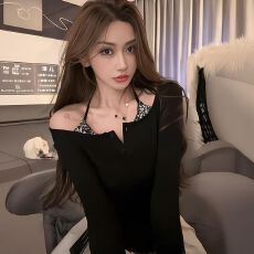 批发仿棉 亮片挂脖假两件长袖t恤<b class='q'>女</b>秋冬辣妹修身<b class='q'>打底衫</b>上衣