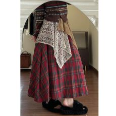 批发设计感不规则拼接<b class='q'>裙子</b>半身裙女秋冬小众别致复古格子裙A字裙<b class='q'>长</b><b class='q'>裙</b>