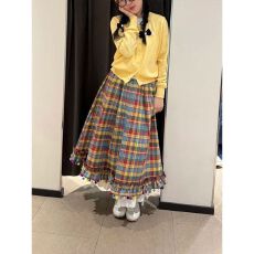 批发美式复古圣诞年味彩色格纹可爱半身裙A字裙女秋冬<b class='q'>蕾丝拼接</b>裙子ins