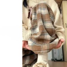 美式休闲毛呢格子裤女2025秋冬新款高腰显瘦百搭宽松直筒阔腿长裤