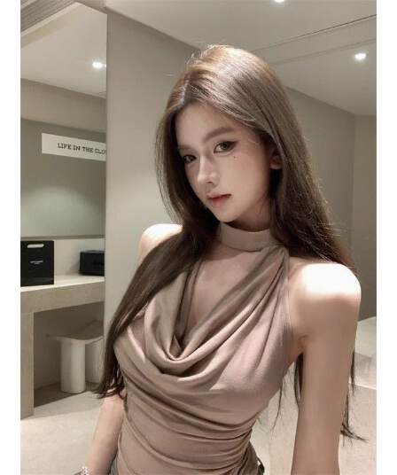 260 그램 와 사고 방식 순수한 욕망 바람 흔들다 칼라 행침 목 작은 조끼 여성 여름 디자인 센스 몸매 가꾸기 슬림해 보이는 쇼트 스타일 맨위