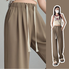 批发百分百高弹斜直筒<b class='q'>西装</b>长裤宽松松紧腰西裤港风夏季韩版坠感<b class='q'>女</b>裤<b class='q'>女</b>