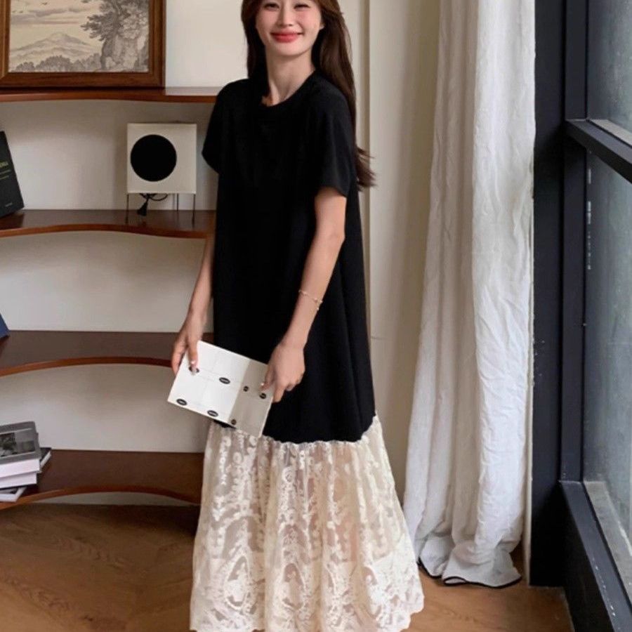 숙녀 바람 디자이너 섹션 레이스 홀로우 아웃 2026 년 봄 새로운 드레스 여성 의류 루즈핏 슬림해 보이는 표지 고기 치마