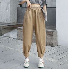 批发薄款夏季新款加大码<b class='q'>九分</b>裤女高腰宽松百搭灯笼裤休闲显瘦萝卜裤子