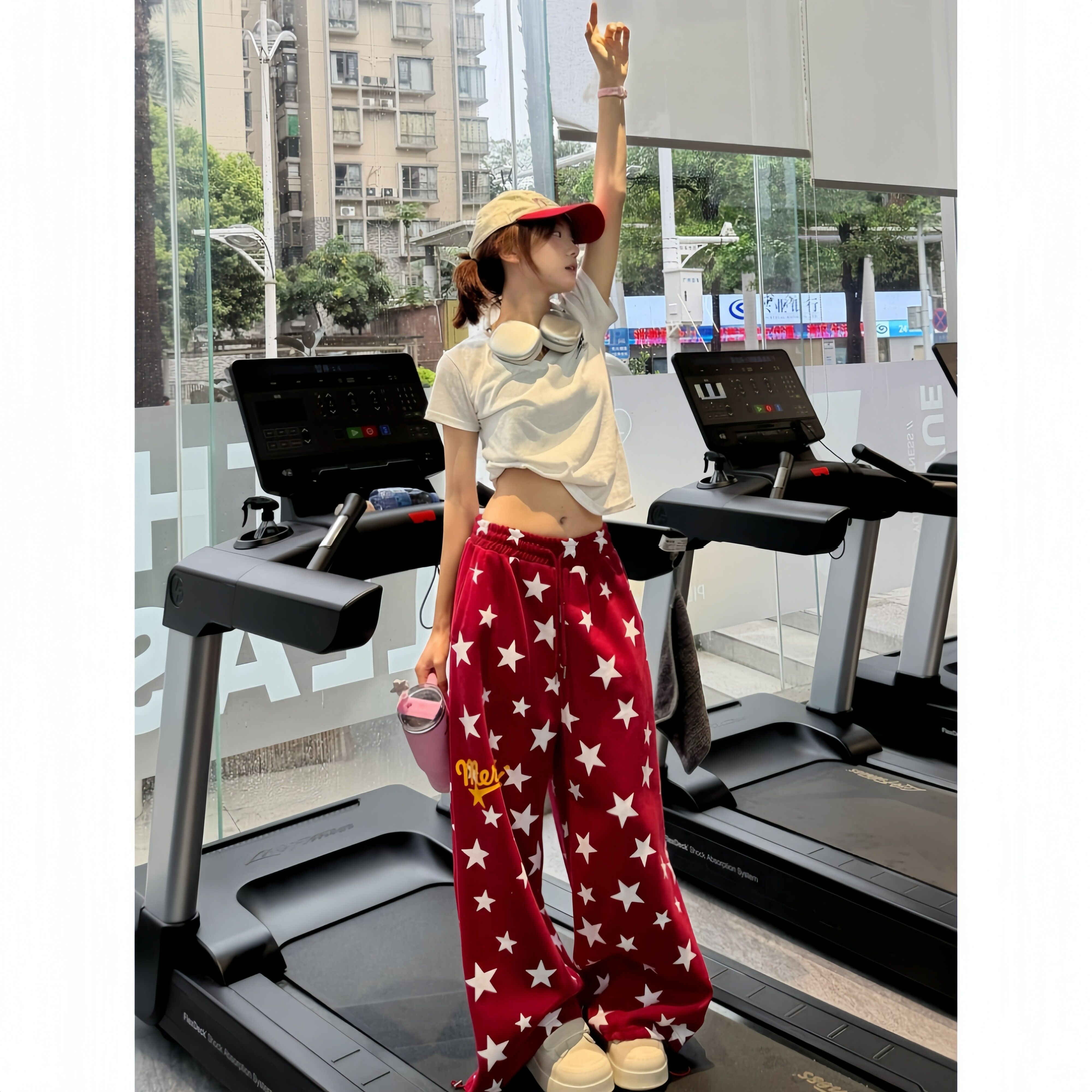 아메리칸 전체 스타 프린트 루즈핏 와이드 레깅스 바지 2026 여름 새로운 캐주얼 허리밴드 조거 일상 스트레이트 팬츠
