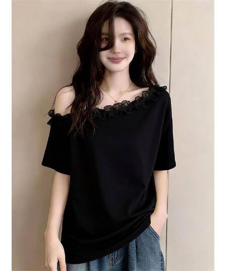 사람들 면 와 사고 방식 1 1 260g 빅 사이즈 슬립 오프숄더 맨위 여성 여름 새로운 느긋한 품격 슬림해 보이는 티셔츠