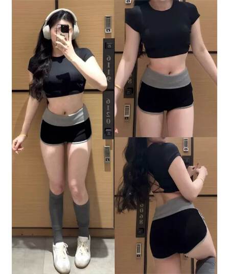 검정색 요가 운동 반바지 여성 여름 새로운 외출용 슬림해 보이는 3 점 바지 작은 키 타이트 스커트 뜨거운 바지