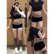 批发黑色瑜伽运动短裤女夏季<b class='q'>新款</b>外穿显瘦三分裤小个子包臀热裤子