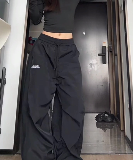 3 차원 허리 머리 주름 모통이 칼 워크웨어 팬츠 여성 디자인 센스 작은 대중 루즈핏 도루 센스 캐주얼 운동 와이드 레그 팬츠 어린이