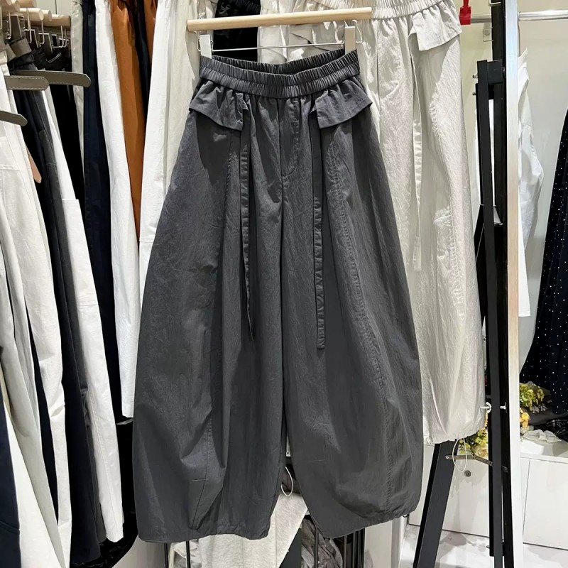 3 차원 허리 머리 한 부서 다용도 여성 여름 느슨함 센스 슬림해 보이는 풍선 와이드 레그 팬츠 펌프 로프 조거 긴 바지
