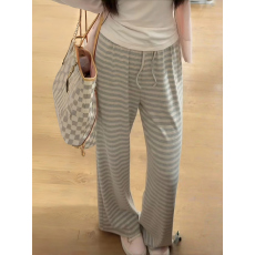 批发软糯舒适灰色条纹休闲裤女夏薄款宽松显瘦<b class='q'>运动</b>百搭慵懒直筒阔腿裤