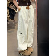 批发白色爱心刺绣速干工装裤女夏季薄款<b class='q'>高腰</b>显瘦小个子休闲阔腿运动裤