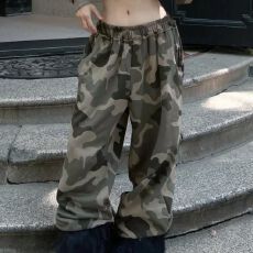批发<b class='q'>大码</b><b class='q'>欧美</b>复古风迷彩水印宽松卫裤男女2026秋冬新款休闲拖地长裤