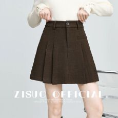 批发复古毛呢半身裙2026秋季新款高腰<b class='q'>显瘦</b>加厚A字百褶短裙