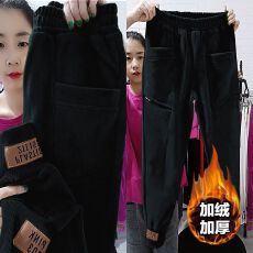 批发新款<b class='q'>大码</b>宽松秋冬加厚运动裤子卫裤女百搭休闲<b class='q'>胖妹妹</b>束脚哈伦裤子