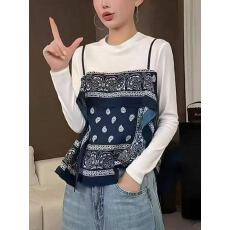 批发假两件长袖女<b class='q'>t</b><b class='q'>恤</b>夏季大码胖MM设计感时尚洋气超好看独特漂亮上衣