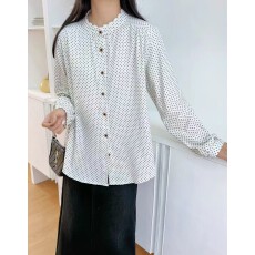 批发花边小圆领<b class='q'>格子</b>长袖开衫长袖复古女装上衣衬衣宽松秋女装纯棉衬衫