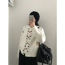 批发韩系彩格单排扣<b class='q'>圆领</b><b class='q'>针织</b><b class='q'>开衫</b>女秋冬新款宽松小众百搭软糯毛衣外套