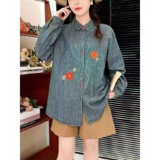 批发2026韩国东大门春秋装新款女装圆领甜美简约撞色花朵休闲T恤